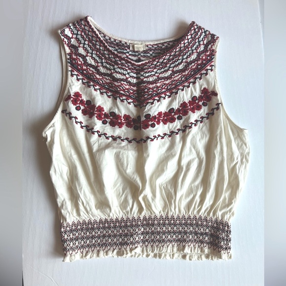 Anthropologie boho top tank cotton embroidered Mexican natural fibers size M - Picture 5 of 6